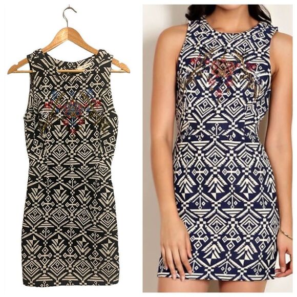 Luster Tribal Ganado Embroidered Cutout Back Mini Dress - Picture 1 of 16
